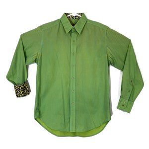 Robert Graham Mens Shirt S Green Stripe Flip Cuff